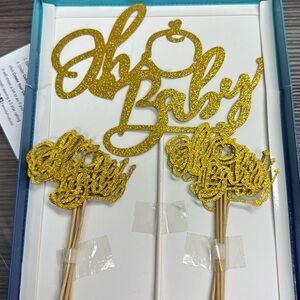 Pammily Family Products Oh Baby glitter gold cake topper and cupcake picks